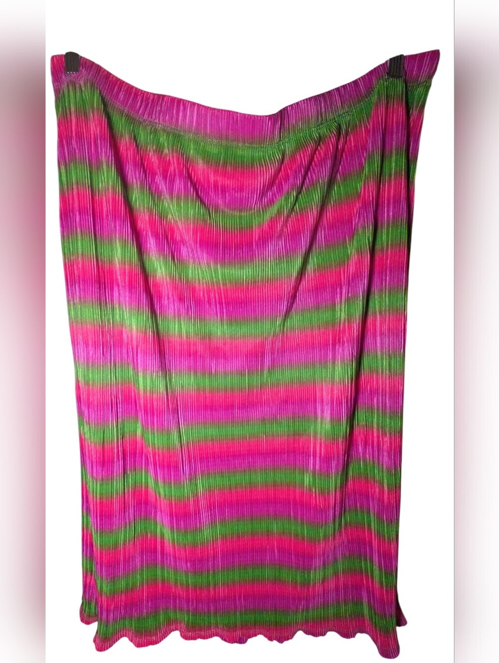NWOT Unbranded 2X Plus Size Pleated Striped Ombre Maxi Skirt Pink Green